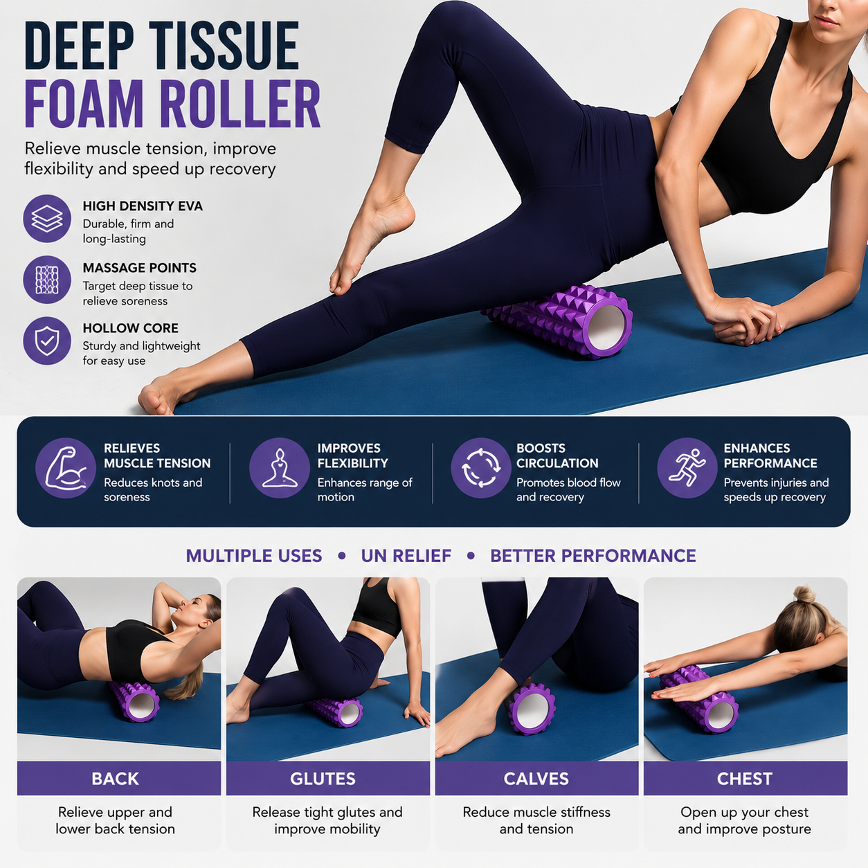 Rouleau de Massage en Mousse pour Yoga et Fitness