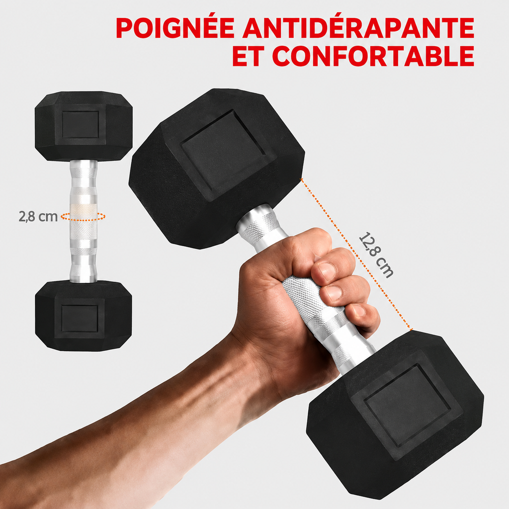 Set d’Haltères Hexagonaux avec Support de Rangement