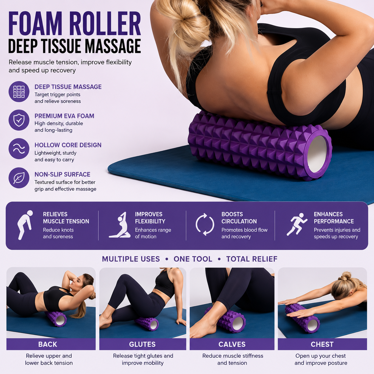 Rouleau de Massage en Mousse pour Yoga et Fitness