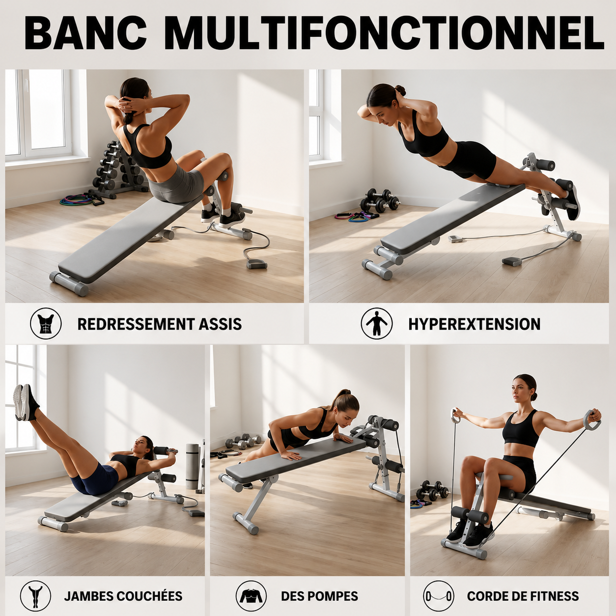 Banc de Musculation Réglable – Polyvalence et Confort