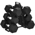Set d’Haltères Hexagonaux avec Support de Rangement