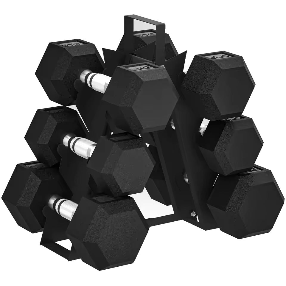 Set d’Haltères Hexagonaux avec Support de Rangement